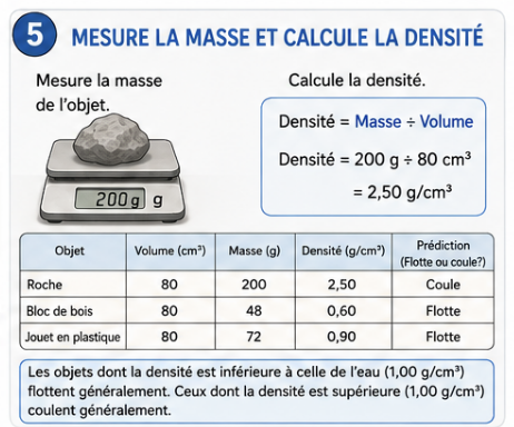 Calcul de la densité à partir de la masse et du volume.