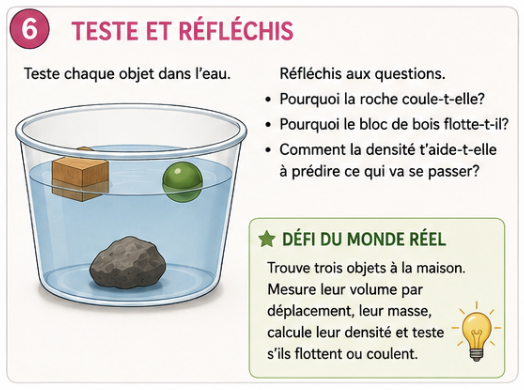 Comparaison des objets qui flottent ou coulent avec leur densité.